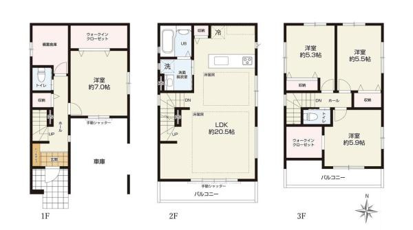 川崎市高津区新作４丁目の新築一戸建の間取り