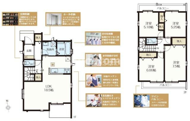 江戸川区春江町3丁目新築分譲住宅の間取り|4LDK＋カースペース並列2台・両面道路につきまして日当たり・通風良好