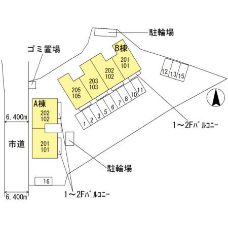 グレイスコート峰塚B棟の区画図