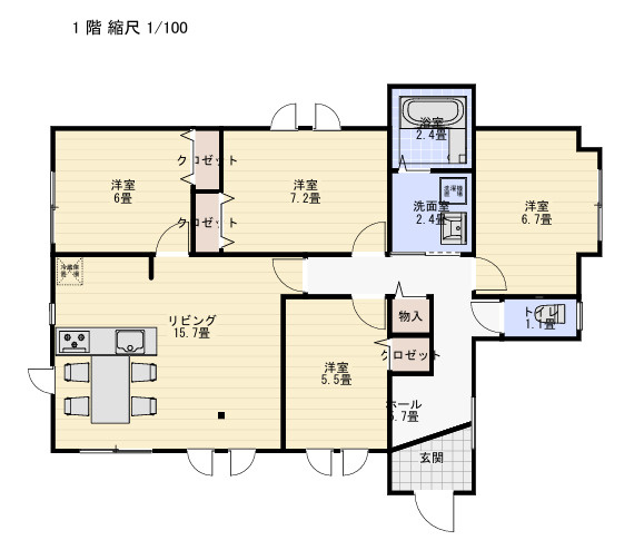 リセットハウス下硯川の間取り|4LDKの平屋建