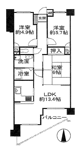 グランプレステージ加古川II　　中古マンションの間取り