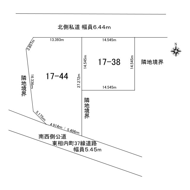 北見市東相内町１７番４４、１７番３８　売地の土地図