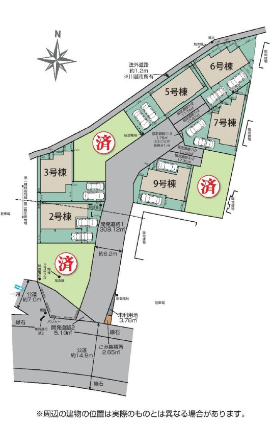 川越市小仙波町2丁目　全9棟　新築戸建の区画図