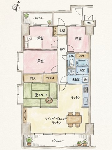 「LDK直結の畳スペースあり」高知市一宮南町1丁目サーパスシティ高知2　中古マンション