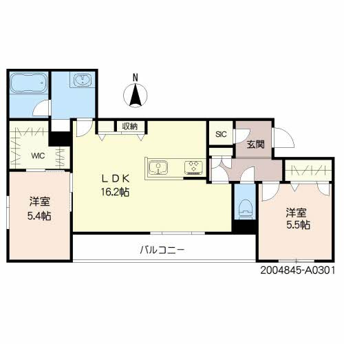 熊本市東区錦ケ丘の賃貸マンションの間取り