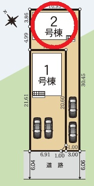 岡崎市栄町第4　新築分譲住宅　全2棟　2号棟の区画図