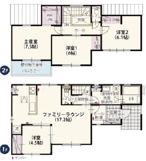 【間取り】 | ワイウッドコート小山市中久喜第1期　 | 全部屋南向きで明るい室内が特徴