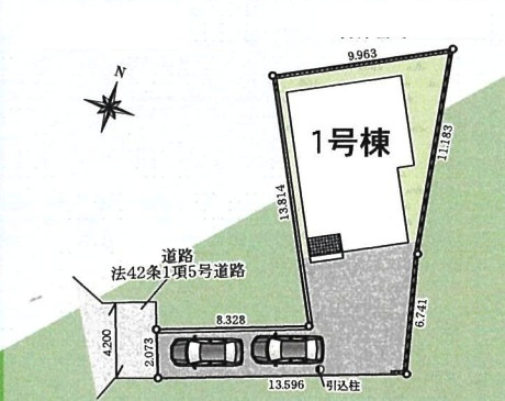 東村山市野口町4丁目・全1棟　新築一戸建　の区画図|カースペース2台・土地面積146.05平米（約44.17坪）