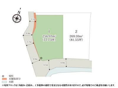 【区画図】 | 【区画図】全区画77坪以上の広々とした敷地が特徴的な分譲地。南側道路なので明るい間取り計画を実現できます。