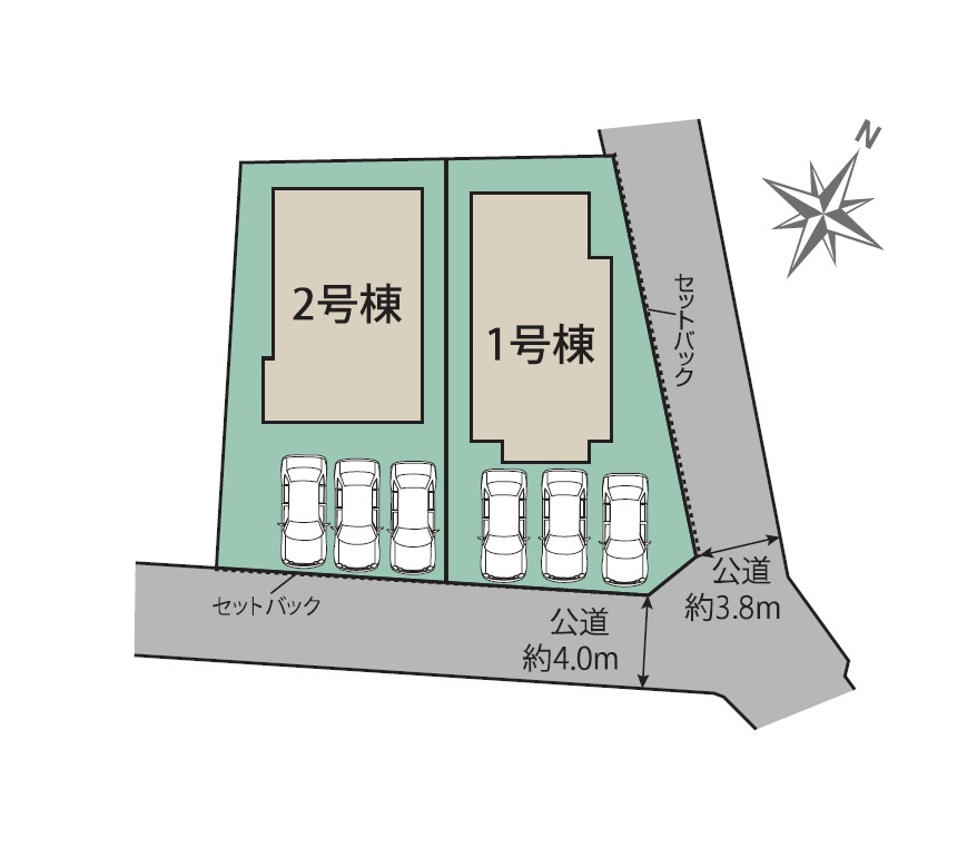那珂川市片縄西4丁目第1-2棟（2号棟）の区画図|配置図（2号棟）