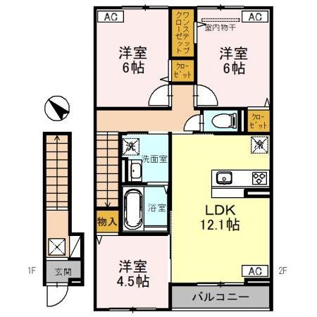 Newdorf(ﾆｭｰﾄﾞﾙﾌ)弐番館の間取り