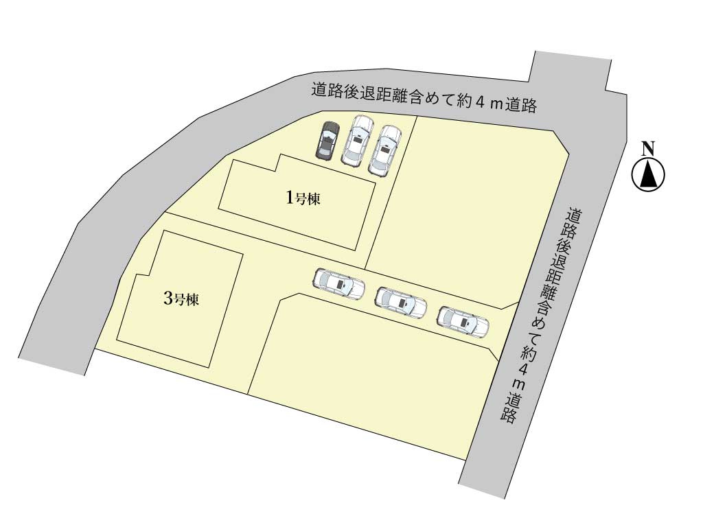 津市高茶屋小森町《1号棟》の区画図|駐車スペース3台