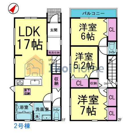 神戸市西区狩場台2丁目　全2棟　2号棟　新築戸建の間取り|●年中無休：当日予約可●3LDK＋全居室収納付！収納豊富で便利！人気のリビング階段でお子様連れも安心