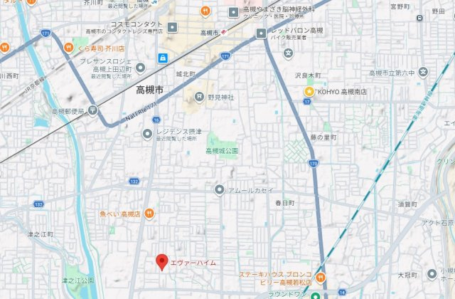 高槻市下田部町１丁目のアパートの地図