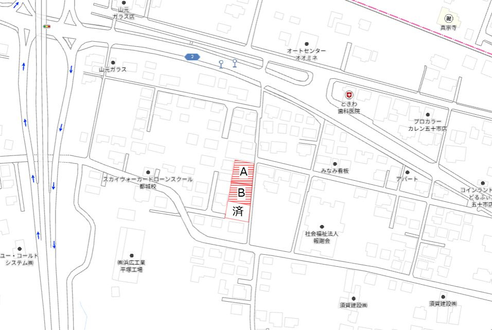 都城市平塚町の売地の土地図