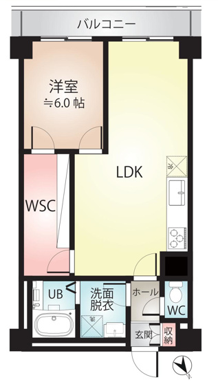 【間取り】 | シャンボール相模原 | 1LDKは、リビングダイニングキッチンと独立した居室がある広々とした間取りで、広々とした空間で快適に過ごせます。食事やくつろぎ、睡眠の空間を分けられ、来客時にもプライバシーを保ちやすい点が魅力ですね。
