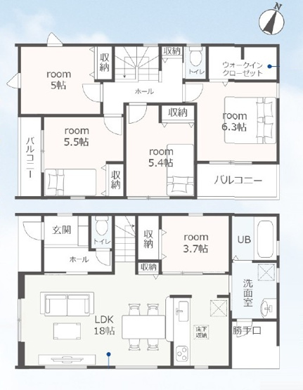 【間取り】 | 島田市道悦4丁目　新築戸建　1号棟 | 使い勝手の良い5LDK♪フラットな生活が可能な一階居室のある間取です！