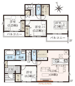 「小・中学校歩いてすぐ」高知市介良乙11期1号棟　新築一戸建ての間取り|全居室4.5帖以上＆収納付きの機能的な4LDKプラン♪