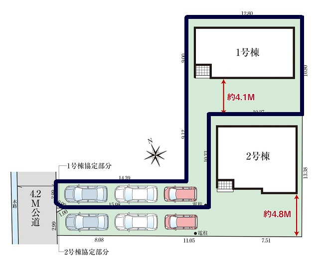 高知市介良乙 -11期2棟1- 新築戸建ての区画図|1号棟