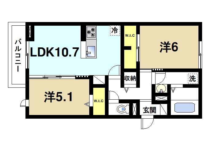 テラス・オルキデ宝来の間取り|2LDKの間取りです