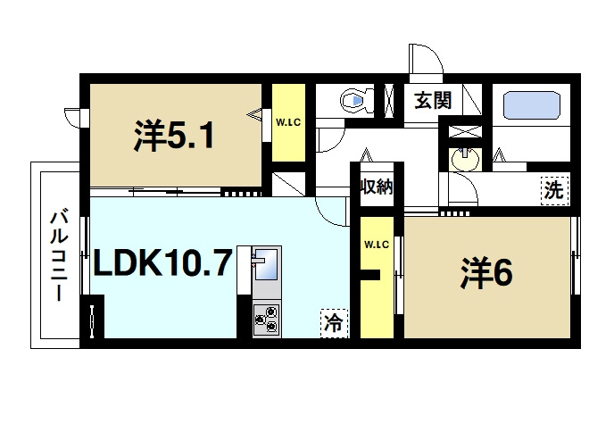 テラス・オルキデ宝来の間取り|2LDKの間取りです