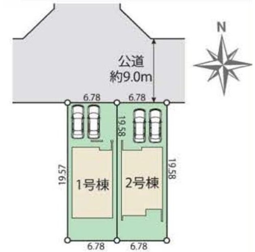 【TIARA】東大和市仲原の区画図|駐車スペースは２台分を確保しております♪