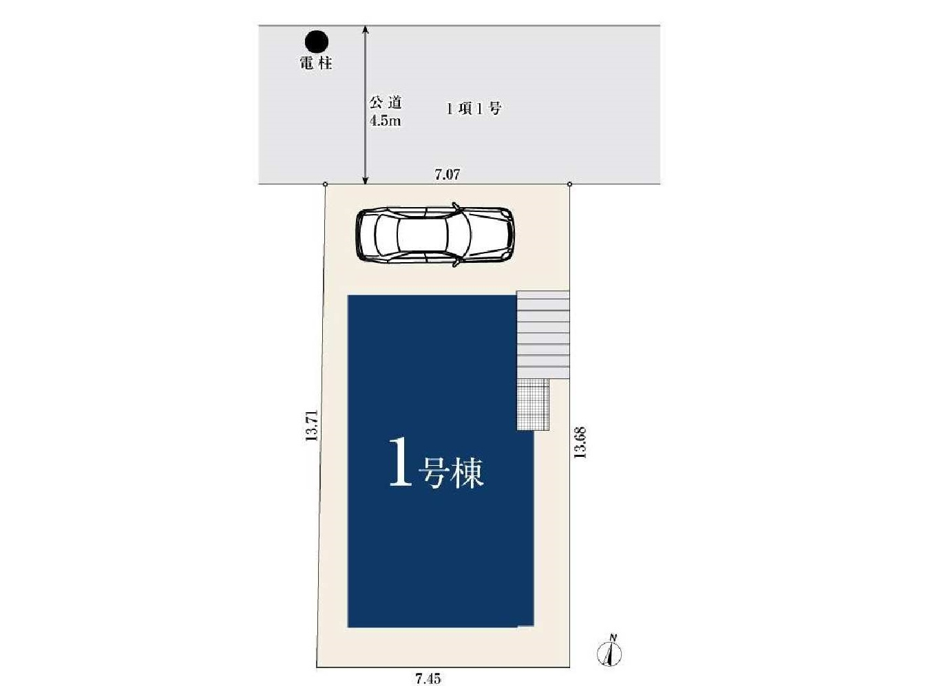 【横浜市南区永田山王台6-31新築戸建て】★仲介手数料無料★（六つ川小学校・南中学校）の区画図|敷地面積約98㎡の整形地で、カースペース1台分を確保。前面道路約4.5mに接しており、お車の出し入れもスムーズです。建物の周囲にゆとりがあり、採光や通風にも配慮された住まいです。