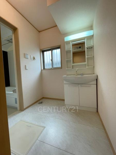 前橋市北代田町中古住宅の独立洗面台|洗髪も可能な伸縮機能つきシャワーヘッドです。