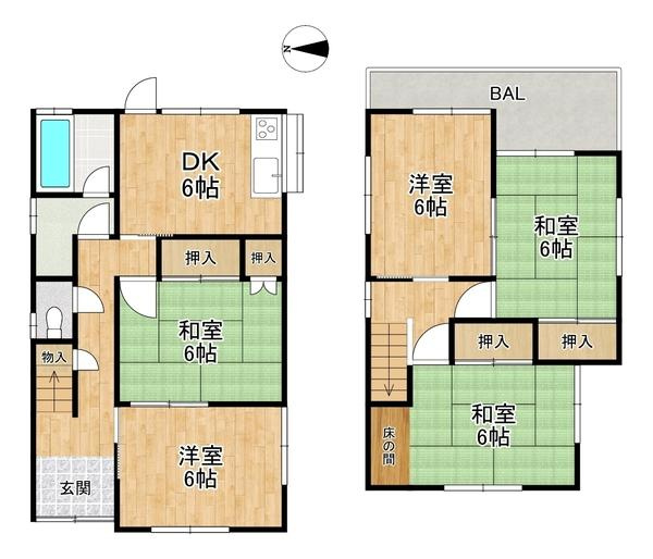 枚方市 招提大谷 3丁目  中古 一戸建ての間取り