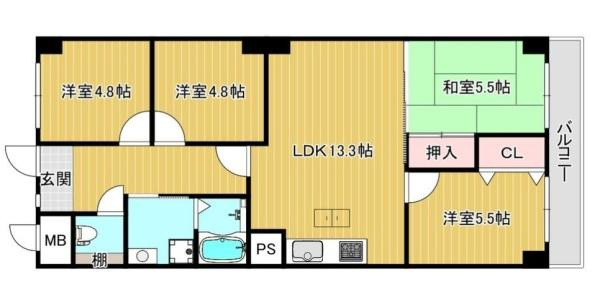 ライオンズマンション枚方　中古 マンションの間取り