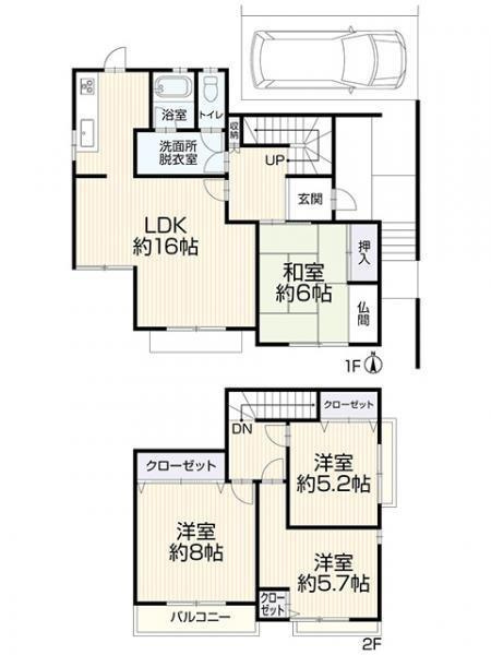 八幡市 男山指月　中古 一戸建ての間取り