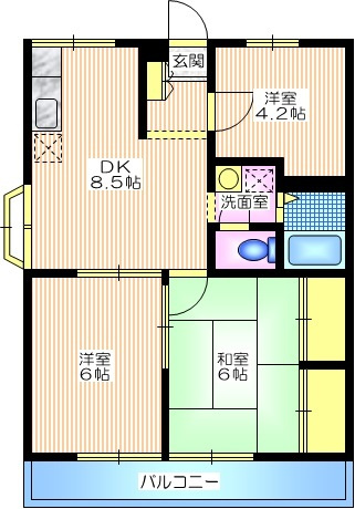 ドミール新町の間取り|３方向に窓があり風通し良好　広々５２．１７平米
