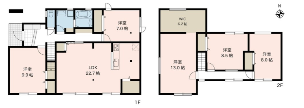 埴科郡坂城町中之条　中古戸建の間取り|南側に広く日差しもたっぷりな5LDK