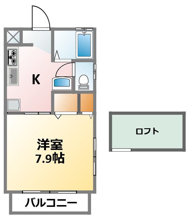 サンヴェール明光の間取り|単身者向け1Kタイプのお部屋です