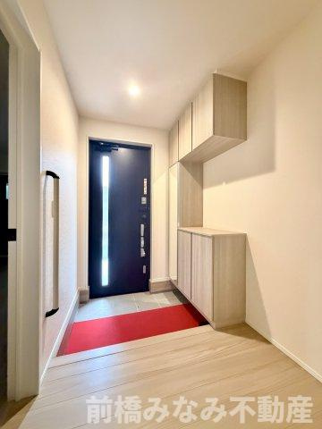 【新築平屋】前橋市下石倉町　限定１棟　リナージュ　新築建売の玄関|毎日通る玄関はこちらです