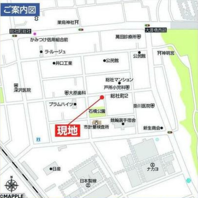 【新築平屋】前橋市総社町2丁目　限定１棟　ハートフルタウン　新築建売の地図
