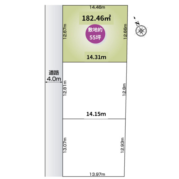 約55坪のゆとりある整形地　全3区画分譲地・1号地です。
