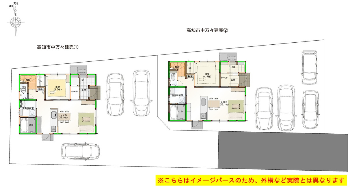 高知市中万々　新築戸建　①（全2区画）の区画図|①　土地面積　202.27㎡（約61.18坪）建物面積　103.02㎡（約31.16坪）