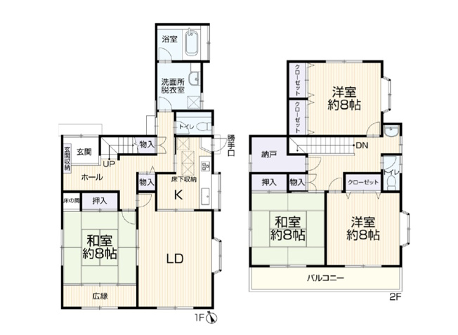 【間取り】 | 新座市野火止2丁目　中古一戸建住宅　(志木本店) | 全居室8帖のゆとりある4LDK