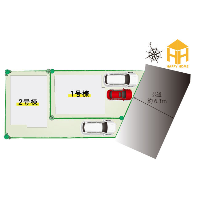 ブルーミングガーデン上田東町新築一戸建て│3LDK+並列駐車2台可（制限有）の区画図