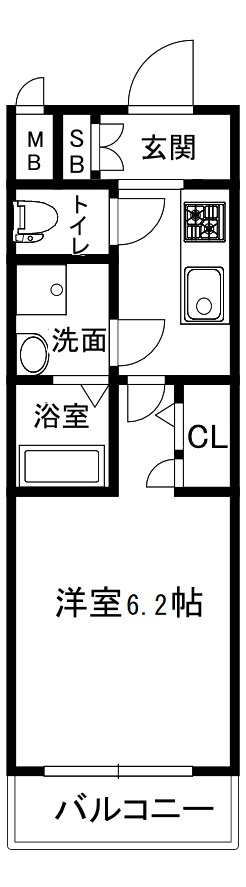 大阪市中央区谷町６丁目の賃貸マンションの間取り