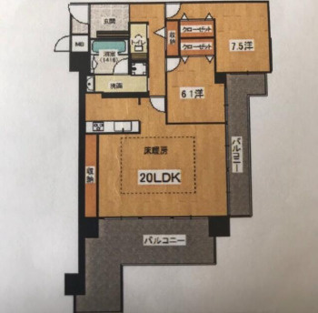 「LDK床暖房完備」高知市北本町4丁目アルファステイツ北本町3　中古マンションの間取り|2LDK＋バルコニー付！生活動線に優れた機能的な配置。