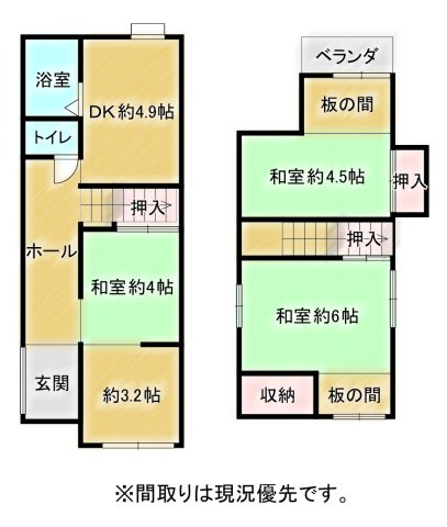 若王寺一丁目中古テラスハウスの間取り|現況優先