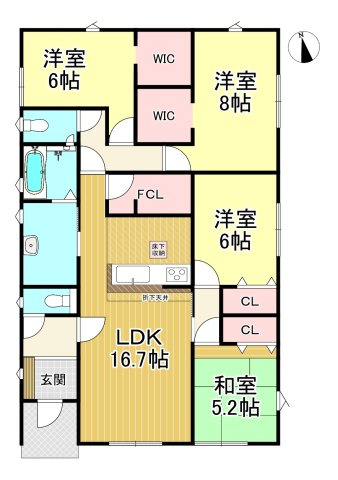 半田市平地町2丁目　全2棟　1号棟の間取り|1号棟　4LDK+2WIC+FCL♪