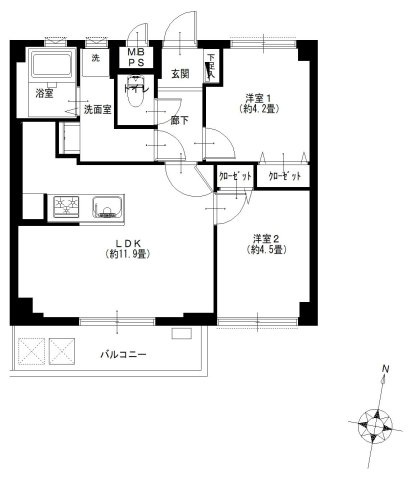 ハイネス東大島の間取り|ハイネス東大島:全居室収納・窓が付いた南向き2ＬＤＫリノベーション物件です！
