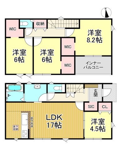 半田市平地町2丁目　全2棟　2号棟の間取り|2号棟　4LDK+3WIC+SCL♪