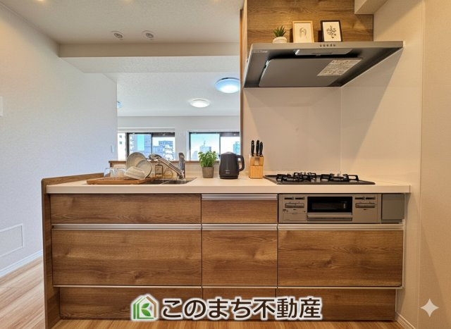 三番町ハイツのキッチン|（同社施工リフォーム例）家具・什器・調度品・植栽・カーテンなどはCG加工しております。販売価格には含まれません。