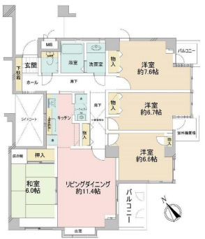 シーガルポート新本牧の間取り|大きなお部屋が魅力的！各部屋に日差しが入る窓があるのでお部屋の環境維持にも良い間取りです。