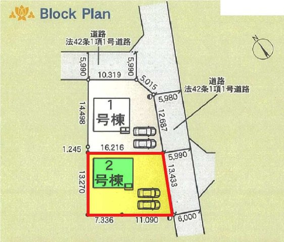 新築　高崎市吉井町神保第２　クレイドルガーデン　2号棟の区画図|2号棟　区画図　南東側接道幅員約5.9ｍ　


