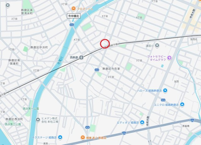 姫路市飾磨区今在家4丁目　　山陽電鉄「西飾磨駅」徒歩4分の地図